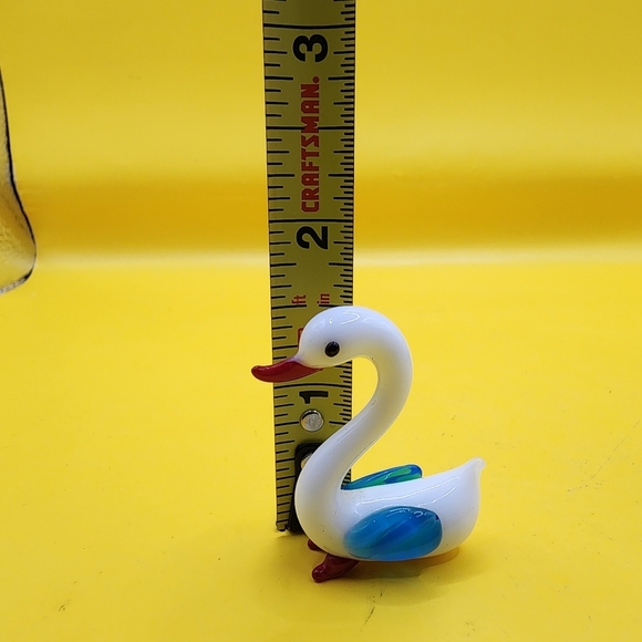 Vintage Glass Swan 1.5" Figurine Hand Blown White Blue - Picture 4 of 4